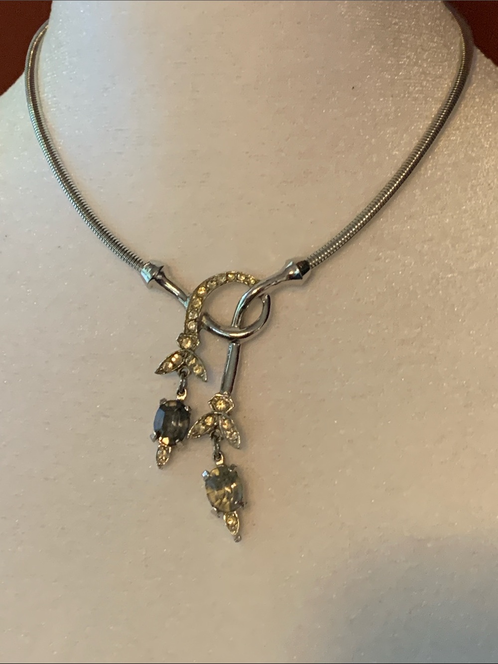Silver-Tone Dangle Crystal Pendant Necklace - Gray